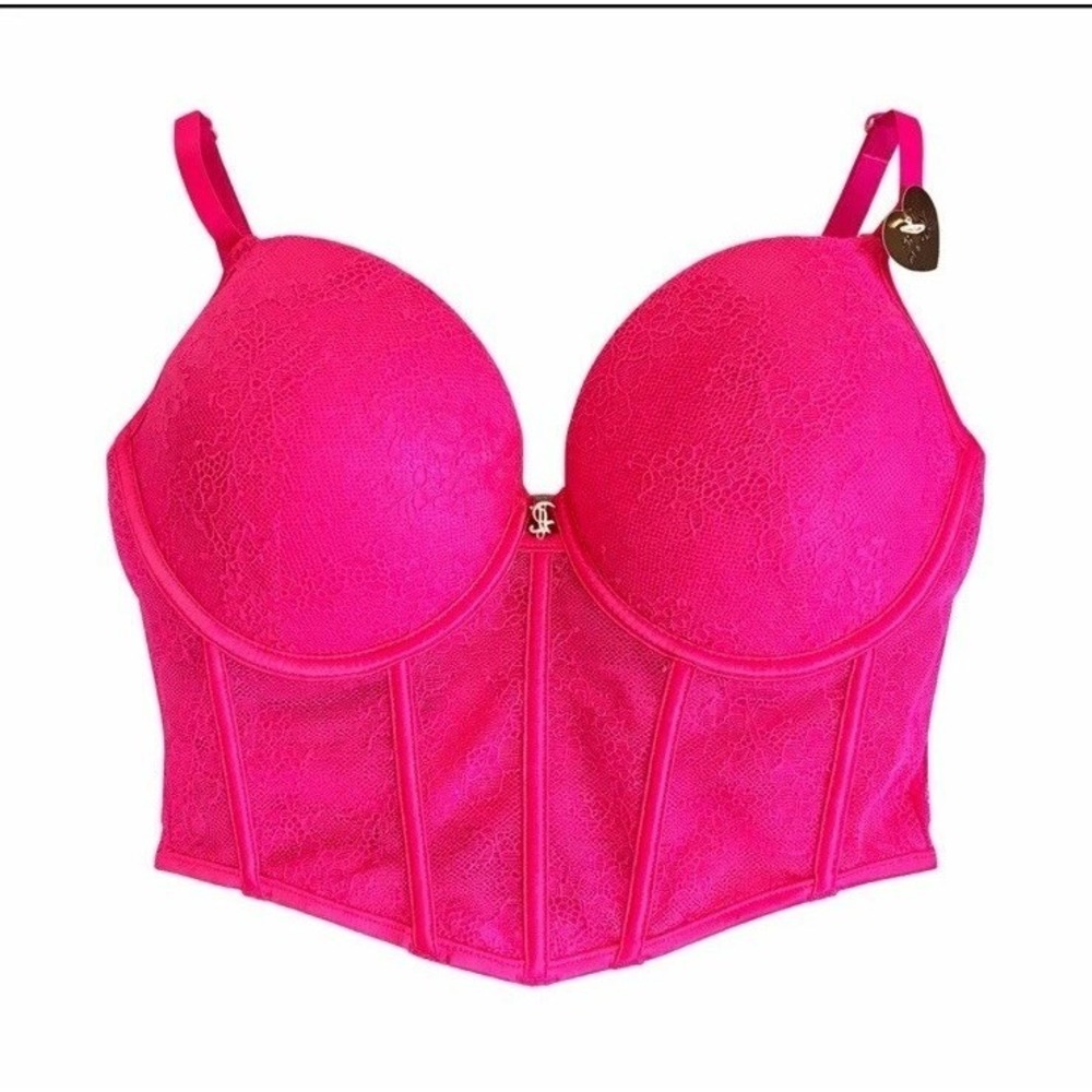 Juicy Couture 38C Hot  Pink Convertible Bustier Corset Lace Bra Coquette NWT